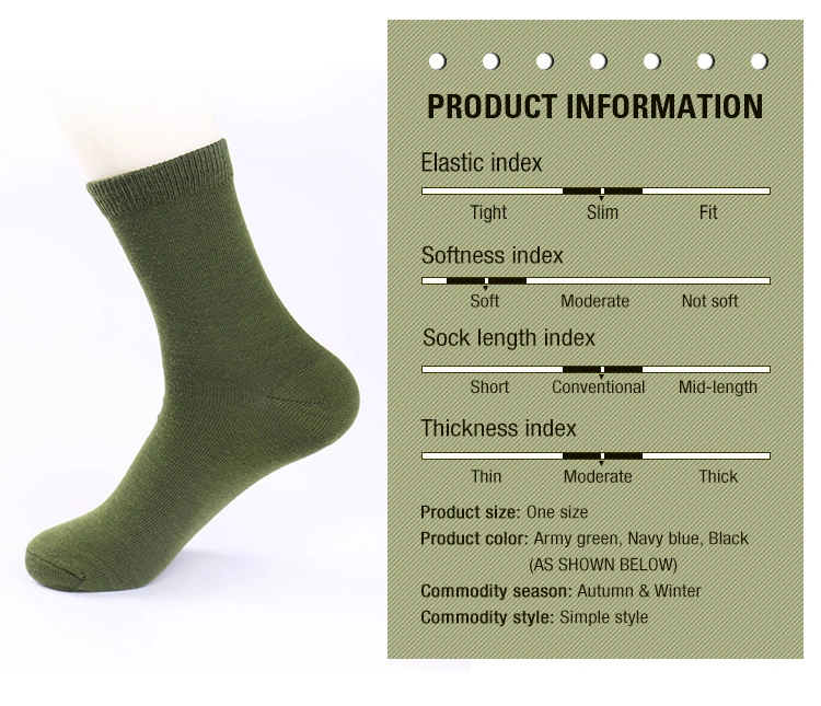 High Quality Breathable Khaki Green Military Army Men′s Cotton Sock